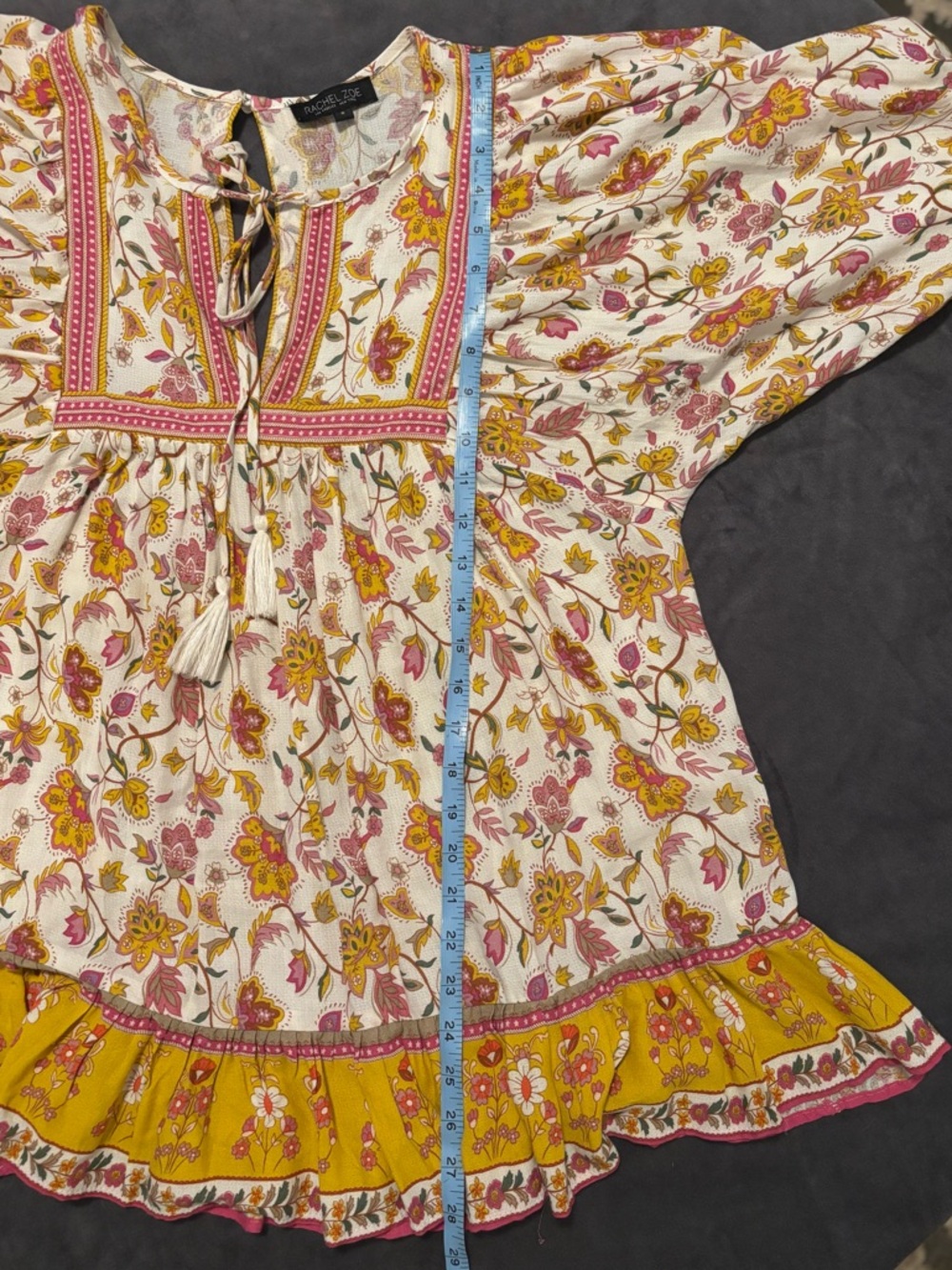 Rachel Zoe Boho Floral Peasant Blouse Tassel Tie Flowy Top S - Picture 9 of 9